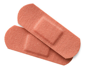 Medical adhesive bandages isolated on white, top view