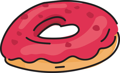 Cartoon donut illustration on transparent background.
