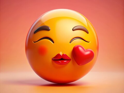 A Bright Red Emoji With Closed Eyes And Puckered Lips, Sending A Virtual Kiss Across A Messaging Platform.