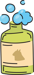 Cartoon pet shampoo bottle illustration on transparent background.
