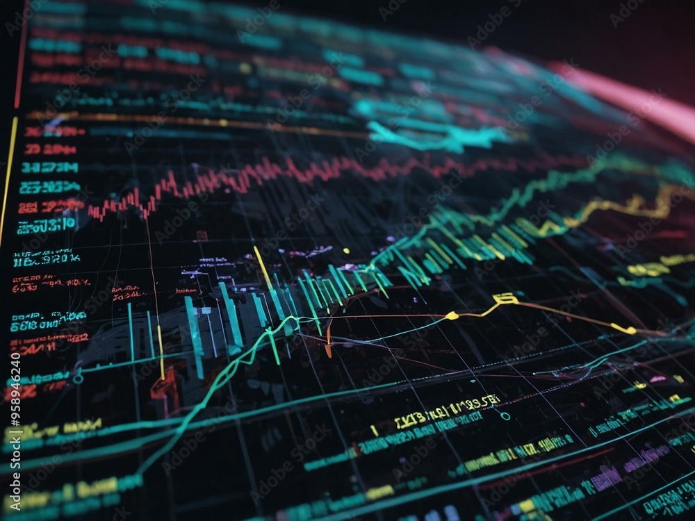 Aufkleber ai-powered data analysis showcasing futuristic visualization of trends and predictions.