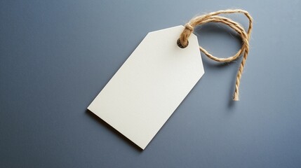 White empty tag for the price tag with a garter on a gray background, layout design template