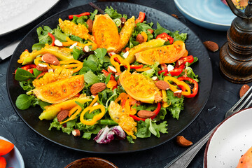Fresh vegan cactus salad on a plate.