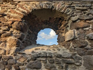 Rokstejn castle ruins by Brtnice town,Vysocina region,Bohemia Czech republic,gothic medieval castle ruins with tower and fortification stone walls