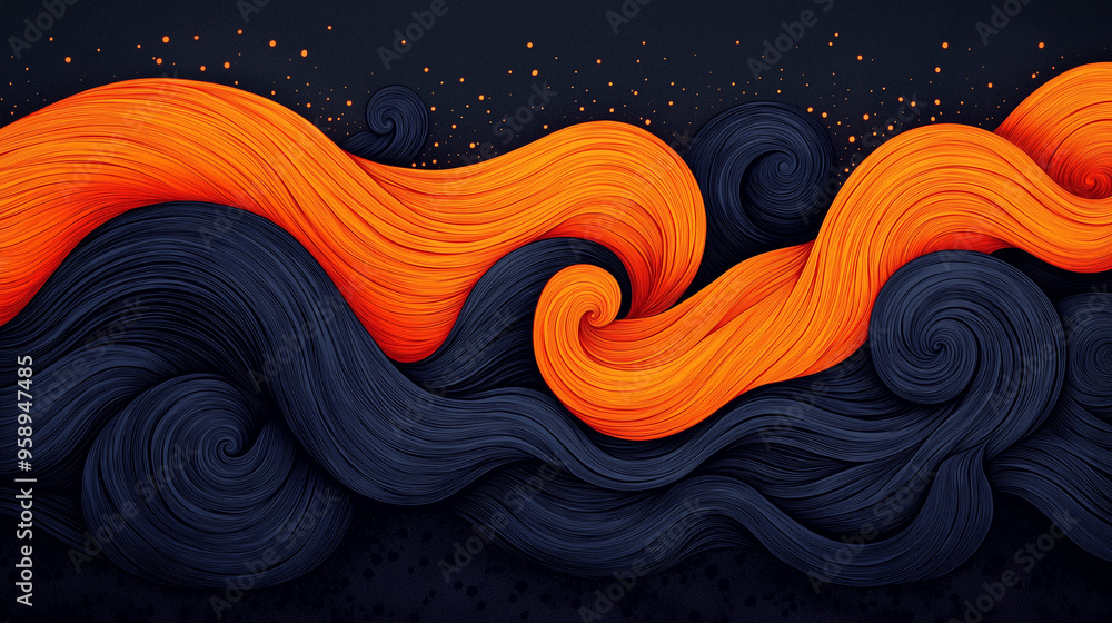 Aufkleber vivid swirls of orange and black create a mesmerizing abstract design that contrasts dynamic movemen