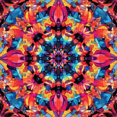 A kaleidoscopic pattern with vibrant symmetrical designs. 