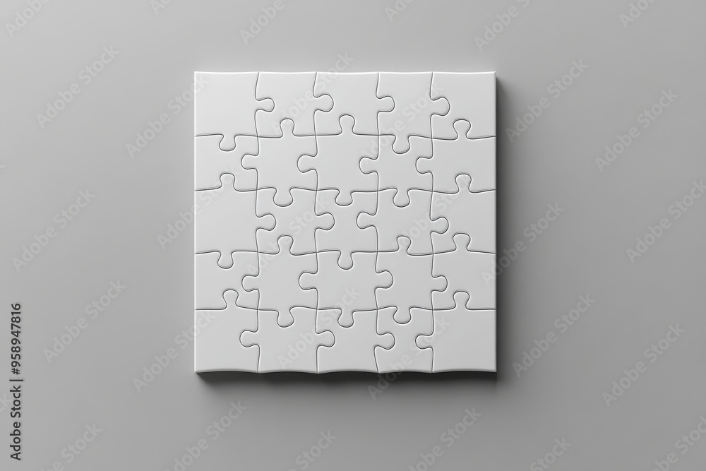 Poster this sleek 3d clear jigsaw puzzle mockup features minimalist design with interlocking pieces display