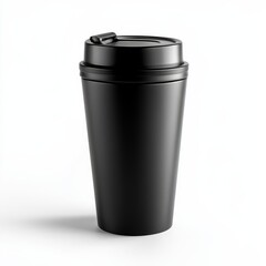 A modern black travel mug stands out against a white backdrop perfect for on the go drinks