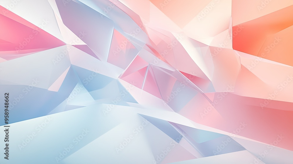 Poster layered 3d abstract background with overlapping transparent polygons in soft pastel tones, creating 