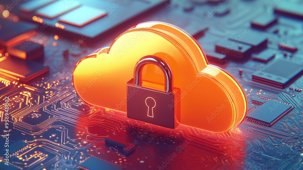 Poster a cloud symbol with a padlock, representing cloud security and data protection.