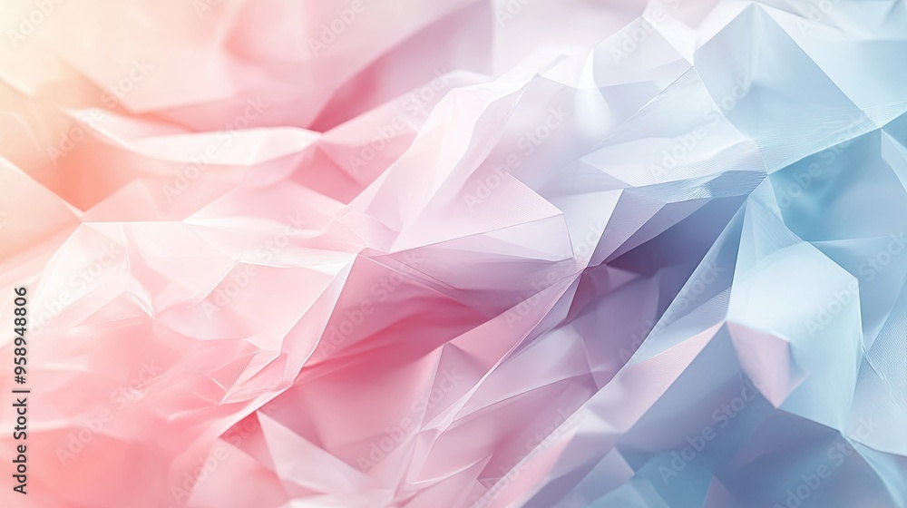 Poster layered 3d abstract background with overlapping transparent polygons in soft pastel tones, creating 