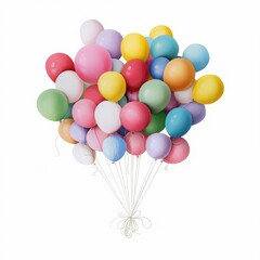 Balloons bunch, party element, watercolor painting, lively colors, isolated on white background