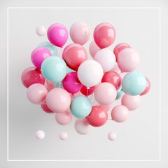 Balloons cluster, celebration element, realistic 3D render, lively shades, isolated on white