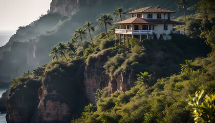 Fototapeta premium house on a cliff of a tropical desert island