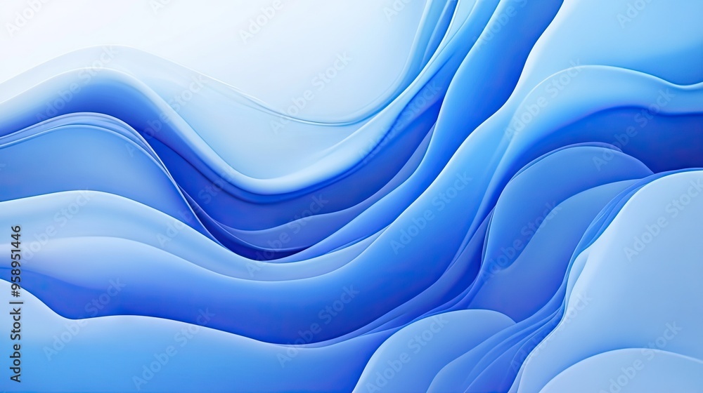 Poster minimalist abstract blue waves on a gradient background, with smooth transitions and a sense of dept