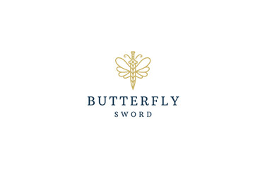 sword of butterfly line art logo design template flat vector