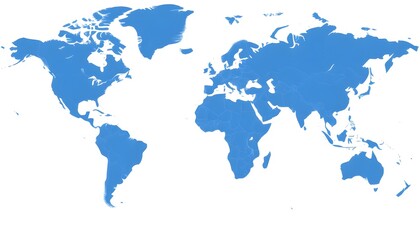 Obraz premium A detailed world map isolated on background and showing the continents and major landmasses in shades of blue