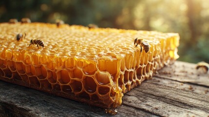A honeycomb with bees on it