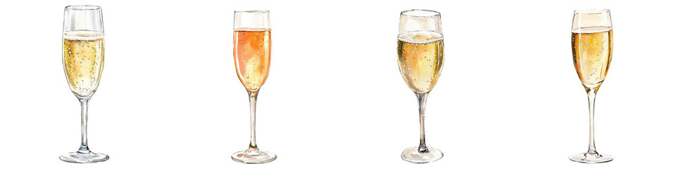 A collection of elegant champagne and sparkling wine glasses filled with bubbly drinks, perfect for celebrations and toasting.