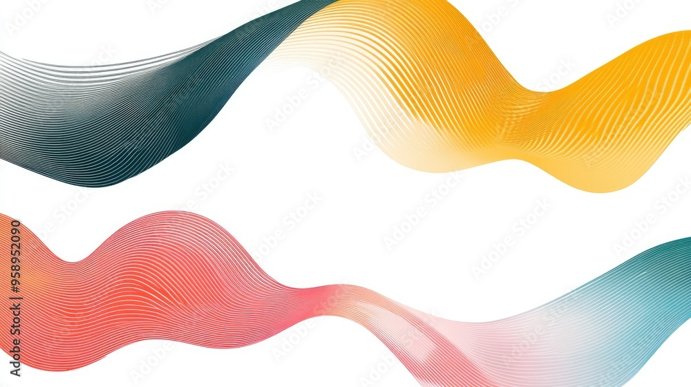 Poster minimalist abstract stripe design with wave lines on a white background, using a vibrant color palet