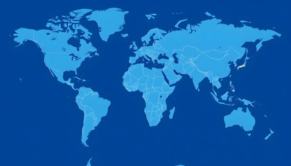 Obraz premium A detailed world map isolated on background and showing the continents and major landmasses in shades of blue