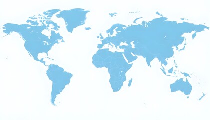 Obraz premium A detailed world map isolated on background and showing the continents and major landmasses in shades of blue