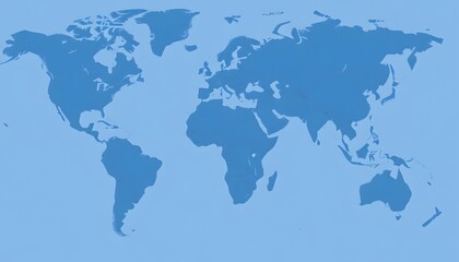 Obraz premium A detailed world map isolated on background and showing the continents and major landmasses in shades of blue
