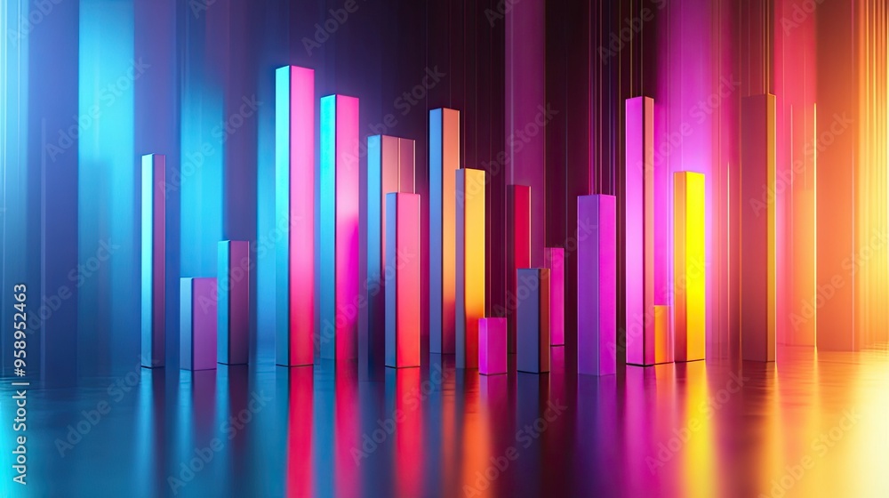 Poster modern 3d bar chart with vibrant colors, data visualization concept, and minimalistic background