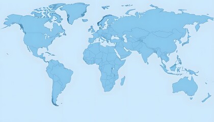 A detailed world map isolated on background and showing the continents and major landmasses in shades of blue
