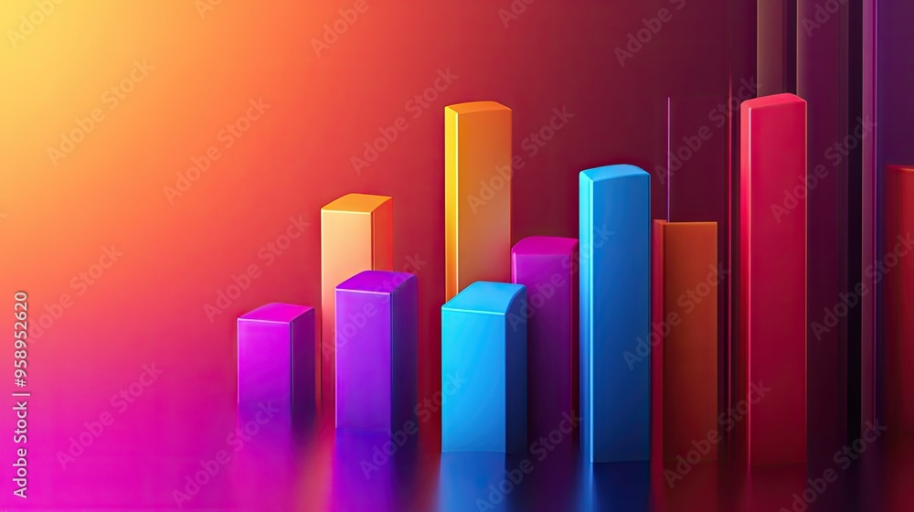 Poster modern 3d bar chart with vibrant colors, data visualization concept, and minimalistic background