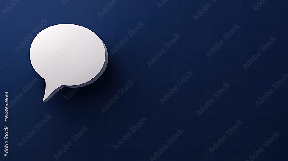Poster modern 3d speech bubble in white floating on a deep blue background, ideal for digital communication