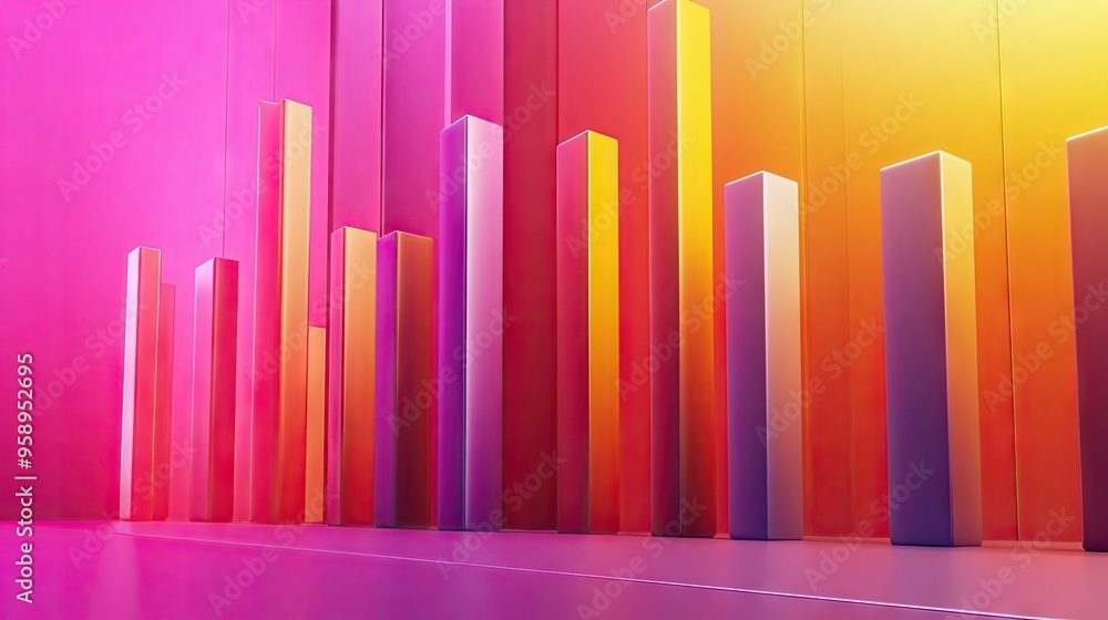 Poster modern 3d bar chart with vibrant colors, data visualization concept, and minimalistic background