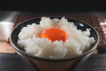 Raw egg on rice