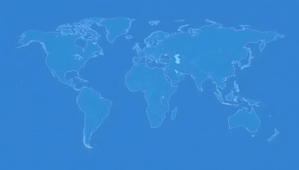 Obraz premium A detailed world map isolated on background and showing the continents and major landmasses in shades of blue