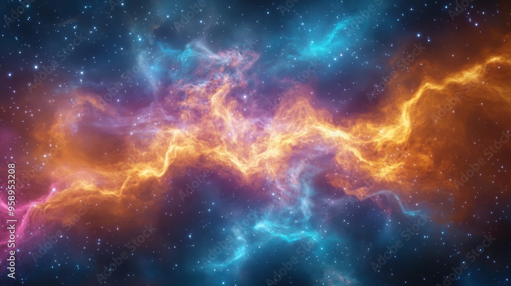 Aufkleber nebulae clouds twisting into abstract shapes, creating a dynamic galaxy with shifting colors and lig