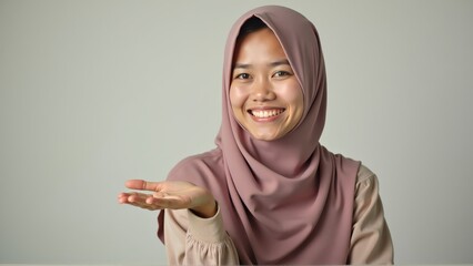 Smiling Hijabi Woman Pointing