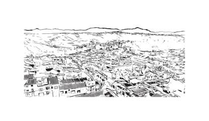 Obraz premium Building view with landmark of Sucre is the capital city in Bolivia. Hand drawn sketch illustration in vector.