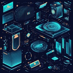 Fototapeta premium Modern technologies of future presenting with hologram interface in dark space