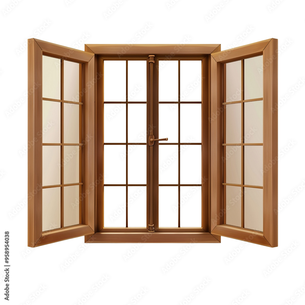 Wall mural open wooden window with glass