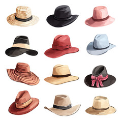 A collection of stylish hats in various colors and designs, perfect for fashion inspiration and summer outfits.