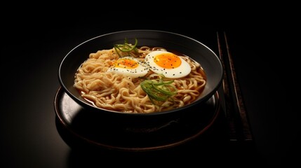 Ramen with chicken and pork, shoyu ramen chicken and pork with noodles. Neural network ai generated art