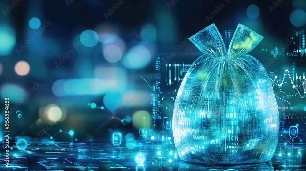Poster a digital representation of a bag symbolizing data or information storage.
