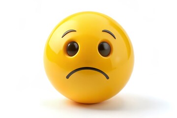 A solitary, droopy emoticon with a frowning face and downward gaze, isolated on a plain white background, conveying