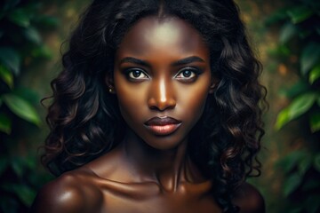 Fototapeta premium A Stunning Photographic Portrait Featuring A Model With Rich Dark Skin, Showcasing Their Captivating Features And