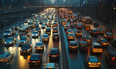 Evening traffic jam on a city highway