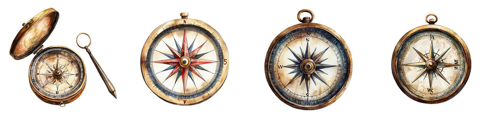 A collection of vintage compasses showcasing intricate designs and timeless appeal for navigation enthusiasts and adventurers.