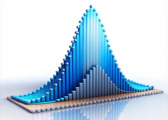 A vibrant, 3D bell curve graph illustrates normal distribution, with blue data points clustering around the mean,