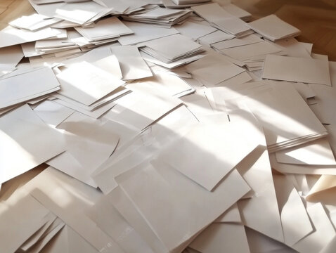 The papers are covered in handwritten notes and faded ink
