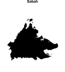 Sabah state blank outline map