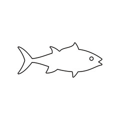 Obraz premium Vector illustration of fresh tuna or tunny ocean fish, outline on white. For menu, label, recipe, product packaging. Oceanfood design element. For action promotion and advertising, mockup. EPS 10